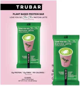 TRUBAR Vegan Protein Bar, Love You So Cha Cha Matcha Latte, Gluten Free, Plant Based, High Fiber, Dairy Free, Low Fat, Non GMO, No Sugar Alcohols, 12G Lean Plant Protein, 12G Fiber, 10MG Clean Energy Boost, Healthy Snack Bars, 12 CT