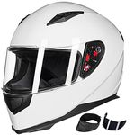 ILM Full Face Motorcycle Street Bike Helmet with Removable Winter Neck Scarf + 2 Visors DOT Model-JK313 (L, White)