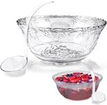 Premium Large Clear Punch Bowl Plastic Lightweight 2 Gallon with Clear Plastic Serving Ladle 5 oz Embroidered Design 8 Quart Serving Bowl