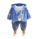 Bold N Elegant Girls Cotton Rocket Space Kids Winter 3 Piece T-Shirt With Hoodie & Jeans Pant Party Dress Set For Infant Toddler Baby Boy & Girl (3-4 Years, Blue)