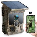 CEYOMUR Solar Wildlife Camera 4K 30fps, WiFi Bluetooth 46MP Trail Camera, 120° Detection Angle Night Vision Motion Activated IP66 Waterproof for Wildlife Monitoring with U3 32GB Micro SD Card