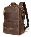 LANNSYNE Vintage Genuine Leather Backpack For Men 15.6 Inch Laptop Bag Overnight Weekender Camping Daypack Rucksack, Brown, Rucksack Backpacks