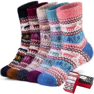 ICEIVY Socks Women, Soft Knit Wool Winter Thick Warm Cabin Fuzzy Crew Women Socks 5 Pack, Multicolor-f, 5-9