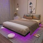 Muluflower Floating Bed Frame King Size with LED Lights, Metal Platform Bed Frame, No Box Spring Needed, Easy Assembly, (King)