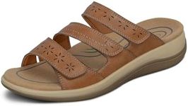 Orthofeet Women's Orthopedic Tan Stretchable Slide Sahara Sandals, Size 9