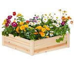 SogesHome 46.9"x 46.9"x 10.4" Wooden Raised Garden Bed with Divider Outdoor Elevated Planter Box Kit for Backyard Patio Wood Planting Container Planting Bed for Vegetables Flowers Herb