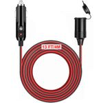 SunnyOcean 13FT/4M Car Cigarette Lighter Extension Cord, 16AWG Heavy Duty Male Plug to Female Socket Adapter with 15A Fuse and LED Indicator, for 12V/24V Trucks, Vans, RVs, and Equipment