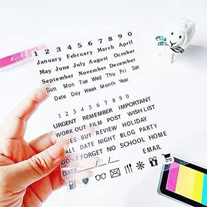 Date Week Month Year Clear Stamps Email Arabic Numerals Transparent Seal Clear Silicone Stamps for Holiday Card Making Decoration and Journaling DIY Scrapbooking Album DIY Crafts