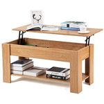 Merax Lift-Up Top Coffee Table: Stylish Storage and Shelf for Your Living Room (Oak)