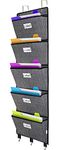 homyfort Over the Door File Organizer Hanging File Folders, Wall Organizers and Storage for Mail, Magazine, Notebooks, Planners, Office, Classroom, 5 Extra Large Pockets (Black with Pattern)