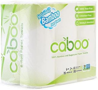 Caboo Tree Free Paper Towels, 6 Rolls, Earth Friendly Sustainable Kitchen Paper Towels with Strong 2 Ply Sheets