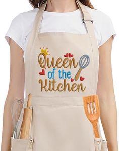 Fairy's Gift Funny Cooking Aprons for Women with Pockets, Embroidered Cute Apron, Baking Apron, Queen of the Kitchen Apron, Thanksgiving, Christmas, Cooking Gifts for Women Baker Mom Wife Girlfriend,