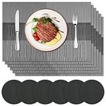 Placemats and Coasters Set of 6, Washable PVC Place Mats Non-Slip Heat Resistant Table Mats for Kitchen Dining Table, Home Restaurant, Hotel (6 Placemat + 6 Coaster)