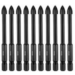 Glass and Tile Drill Bit 6mm, 10 Pcs Masonry Drill Bits Set Hex Shank Concrete Drill Bit Porcelain Tile Drill Bits 1/4 Hex Drill Bits for Glass Concrete Brick Wall Wood Aluminium Mirrors Porcelain