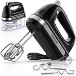 BAIGELONG Hand Electric Mixer, 300W Ultra Power Food Kitchen Mixer with 5 Self-Control Speeds + Turbo Boost, 5 Stainless Steel Attachments Handheld Mixer for Baking, BLACK