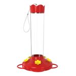 MEKKAPRO Outdoor Hummingbird Feeder Made from Glass, Hanging 5 Nectar Feeding Stations, Bright Red, Backyard Feeder (20 Ounce)