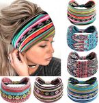 SAWINDA 6 Pack Boho Headbands for Women Fashion Stretch Wide Hair Bands Knotted Turban Head Bands Yoga Running Elastic Non-Slip Sweatband Stylish Wrap Headbands Hair Accessories for Teen Girls