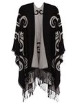 MissShorthair Women's Printed Shawl Wrap Fashionable Open Front Poncho Cape (B-Black Grey)