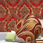 Prior.choice 9.5X0.53M Retro Vintage Gold Damask Waterproof Deep Embossed Textured PVC Wallpaper Roll for Bedroom Livingroom 1.73' W x 31.2' L=5.035㎡ (54sq.ft) (Red)