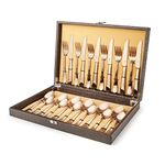 FnS Rosella Rose Gold Stainless Steel 24 Pcs Cutlery Set with Leatherette Box Packaging (6 Dinner Spoon, 6 Dinner Fork, 6 Dinner Knife/Butter Knife, 6 Teaspoon)