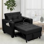 DURASPACE Black Faux Leather Modern Recliner Adjustable Backrest Armchair Sleeper Chair Bed With USB Port, Cup Holder, Side Pockets, Bottom Storage Basket For Home Living Room