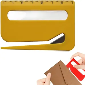 Envelope Opener, New Letter Opener Envelope Slitter, Letter Opener with Concealed Blade, Package Opener Tool with Scale, Magnifying Glass, Envelope Opener for Office (Yellow)