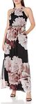 S.L. Fashions Women's Sleeveless Bead Waist Maxi Dress, Black/Multi Pink, 6