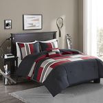 Comfort Spaces Casual Comforter Set Sporty Design, Vibrant Color, Active Lifestyle Boys Bedroom Décor, All Season Soft Microfiber Bedding Set, Decorative Pillow, Sham Black/Red Queen 4 Piece