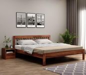 Kunjal Furniture - Solid Sheesham Wood Wooden King Size Bed withot Storage - Elegant and Functional Bedroom Furniture (Natural Finish) (Roam, King)