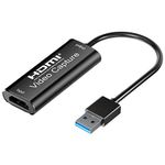 Combrite Video Capture Card HDMI To USB, Broadcast live and record via DSLR, camcorder, phone or action cam in 1080p 30 fps, compact HDMI capture device