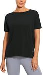 CRZ YOGA Women's Pima Cotton Short Sleeve Shirt Loose Workout T-Shirt Athletic Casual Top Black X-Large