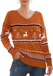 PCEAIIH Women's Casual Lightweight V Neck Christma Batwing Sleeve Knit Top Loose Pullover Sweater (M, Christma-Orange)