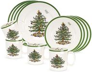 Spode Christmas Tree 12-Piece Dinnerware Set (Service for 4) - Festive Holiday Tableware Collection with Plates and Mugs - Fine Earthenware Christmas Dinnerware - Microwave & Dishwasher Safe