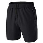 HMIYA Men's Sport Shorts Quick Dry Running Gym Casual Short Lightweight with Zip Pockets(Black,EU-L/US-M)