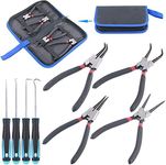 Glarks 4Pcs 7-Inch Internal/External Circlip Plier Snap Ring Pliers with 4Pcs Precision Hook Set for Ring Remover Retaining and Remove Hoses, Gaskets