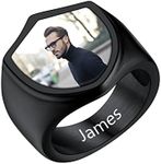 U7 Wedding Engagement Ring with Picture, Cool Black Metal Plated Polished Band Faith Shield Signet Ring for Men Size 8
