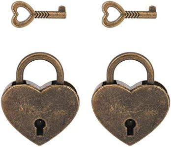 2Pcs Bronze Heart Shaped Padlock,VerRich Mini Vintage Locks with Key for Handbag,Jewelry Box, Storage Box, Diary Book