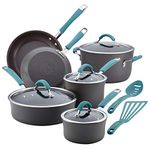 Rachael Ray 87641 Cucina Hard Anodized Nonstick Cookware Pots and Pans Set, Aluminum, Gray with Blue Handles