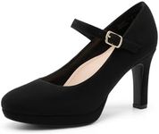 DREAM PAIRS Women's Pumps Close Toe Classic High Heels Round Toe Comfortable Low Platform Mary Jane Dress Shoes,Size 10,Black-Suede,SDPU2425W