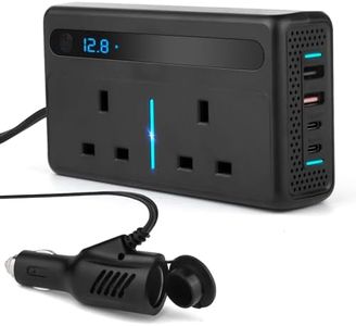Upgraded 300W Car Power Inverter DC 12V to AC 240V with 2 UK Plug Sockets, 2 USB-A and 2 USB-C PD Ports, QC3.0 Fast Charging, Cigarette Lighter Adapter for Car, Truck, RV, Camping