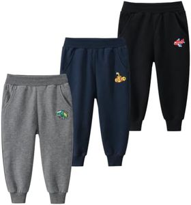 Toddler Boys 3 Pack Cotton Active Jogger Pants, Kids Cartoon Sweatpants Casual Lounging Bottoms, Bus+ Submarine+ Plane 2-3T