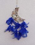 Yuvicreations, Moon Shape, sea Shell Dream Catcher, Fine Quality Feathers. Royal Blue