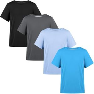 BIG ELEPHANT 4 Pack Boys Athletic T Shirts Short Sleeve Dry-Fit Moisture Wicking Kids Tees Tops