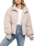 Gihuo Women’s Winter Cropped Puffer Jacket Coat Short Warm Quilted Jacket, Beige, Medium