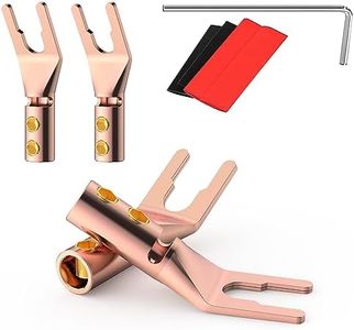 Viborg Pure Copper Speaker Spade Connectors, Dual Screw Locking Speaker Cable Lugs, Fork Y Spade Plug with Allen Wrench for Speaker Wire DIY 4PCS (Pure Copper with Heat Shrink Tube)