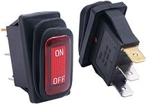 Taiss 2Pcs Waterproof Rocker Toggle Switch 12V Red Lighted Car ON/Off SPST 3 Pin 2 Position, AC, KCD3-101NW-ON/OFF
