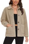 MAGCOMSEN Ladies Shearling Jackets Teddy Bear Fleece Coats Winter Warm Outwear Long Sleeve Casual Coat Button Down Coats, Khaki, L