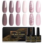 Shining She Nail Gel Polish, 6 Colours Pink Purple Taupe Glitter Gel Polish Set Soak-Off UV/LED Nail Polish Gel Manicure for Nail Art Salon DIY Home, 8ML