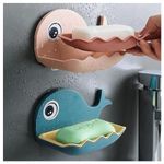 HOMIFYHUB - Fish Shape Soap Holder for Bathroom Kitchen Sink Soap Case Stickable Self Adhesive Soap Holder Wall Mounted with Removable Drain Tray Fish Design Soap Stand Multicolour (Pack of 3)