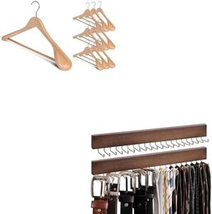 StorageWorks Wooden Hangers 6 Pack and Tie Rack with 20 Hooks